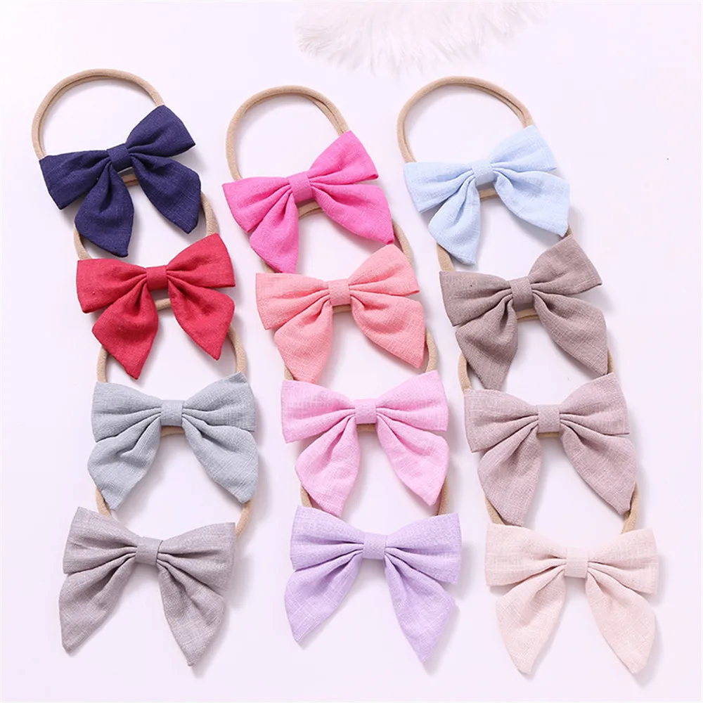 

12pcs/lot Cotton Linen Nylon Headbands For Girls Elastic Hair bandS Newborn Bow Knot Headband Baby Hair Accessories Wholesale