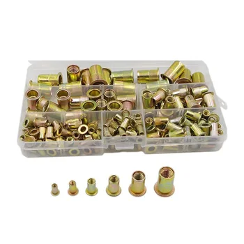 

Metric Mixed Zinc Plated Carbon Steel Rivet Nut Threaded Insert Nutsert Assortment Kit(175PCS)