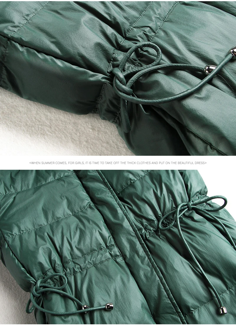 YNZZU, бренд, зимний женский пуховик, зеленый, длинный, со стоячим воротником, теплый, 90%, белый утиный пух, пальто для женщин, A1381