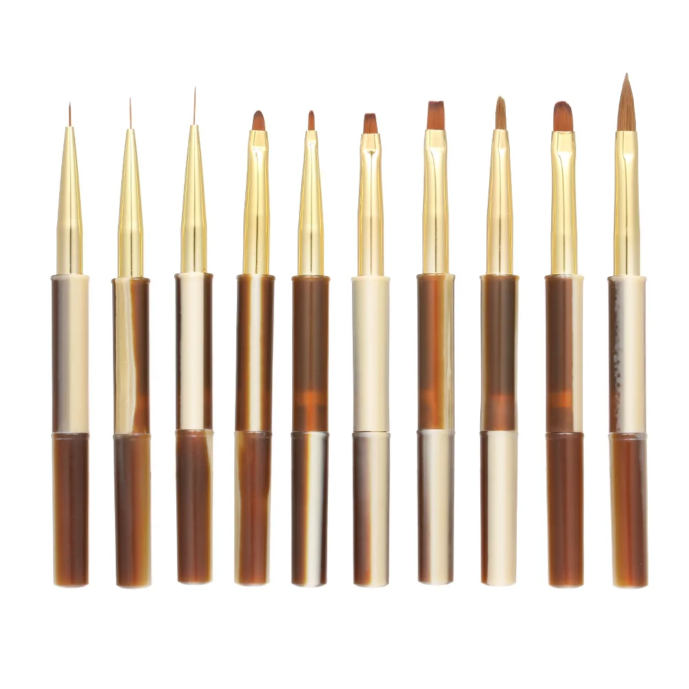 10pcs UV Gel Acrylic Nail Brushes Kit for False Nail Tips Builder Nail Art Design Painting Liner Pen Set Nail Manicure Tool - Цвет: Multi-color