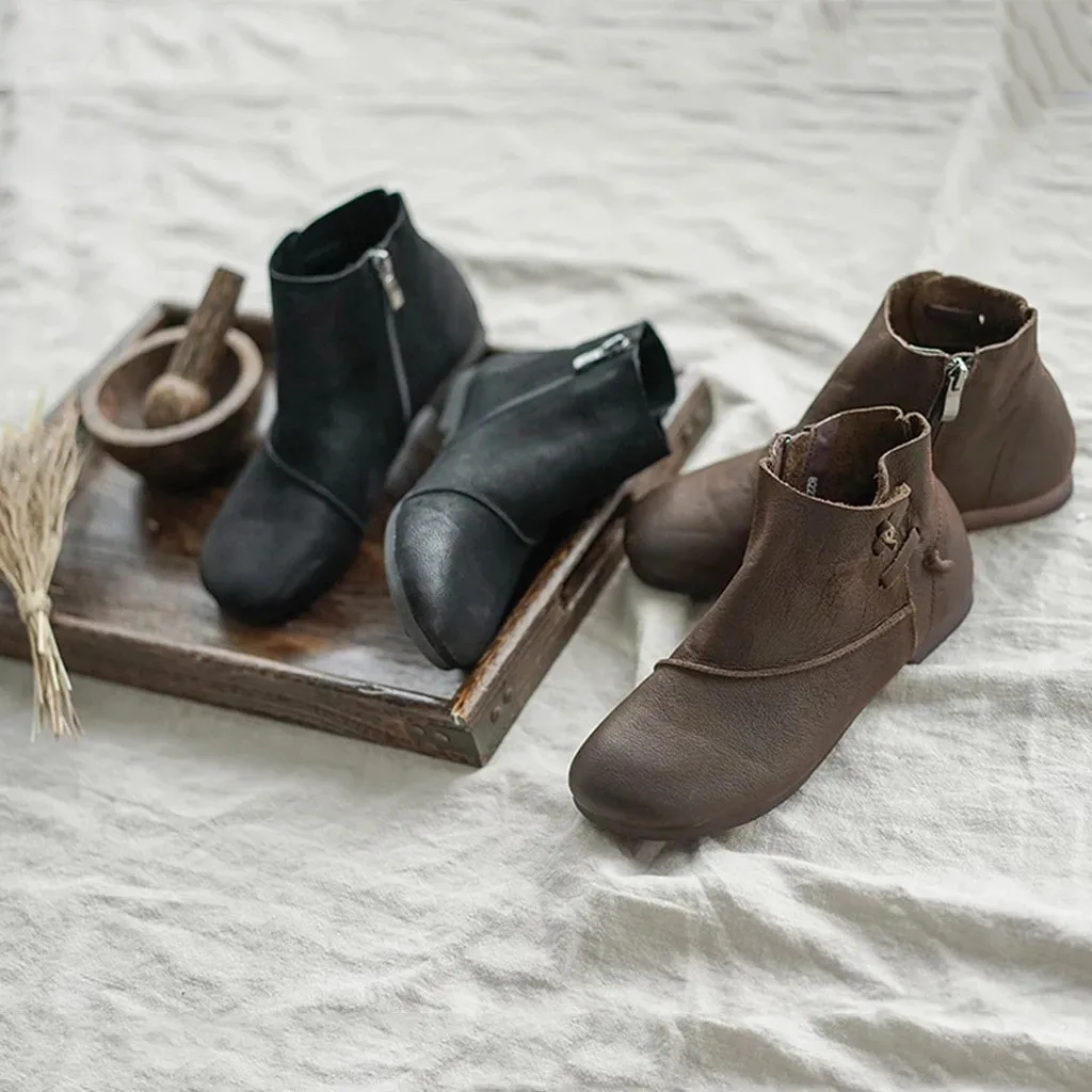 Women's Boots Ladies western horse riding Cowboy Retro Flat Casual Short Booties slip on Winter Warm Suede Shoes Botas Mujer | Обувь