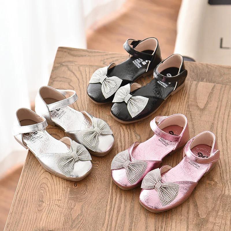 Silver black pink little Baby Girls Shoes Childrens princess shoes bowknot Girls shoes Spring Autumn Dance Wedding Party Shoes