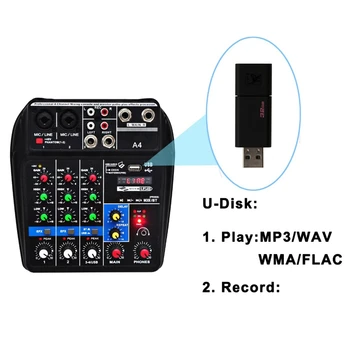 

Eu Plug A4 Sound Mixing Console Bluetooth Usb Record Computer Playback 48V Phantom Power Delay Repaeat Effect 4 Channels Usb Aud
