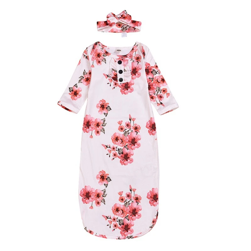 Спальный мешок для малышей; осенняя одежда для сна с длинными рукавами и цветочным принтом для маленьких мальчиков и девочек+ повязка на голову; комплект одежды для новорожденных - Цвет: Черный