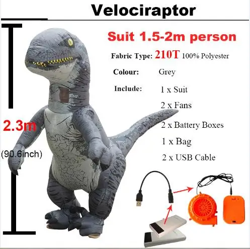Надувные костюмы динозавров T REX, карнавальный костюм Хэллоуина для детей, взрослых динозавров, карнавальный костюм талисмана, вечерние - Цвет: Velociraptor