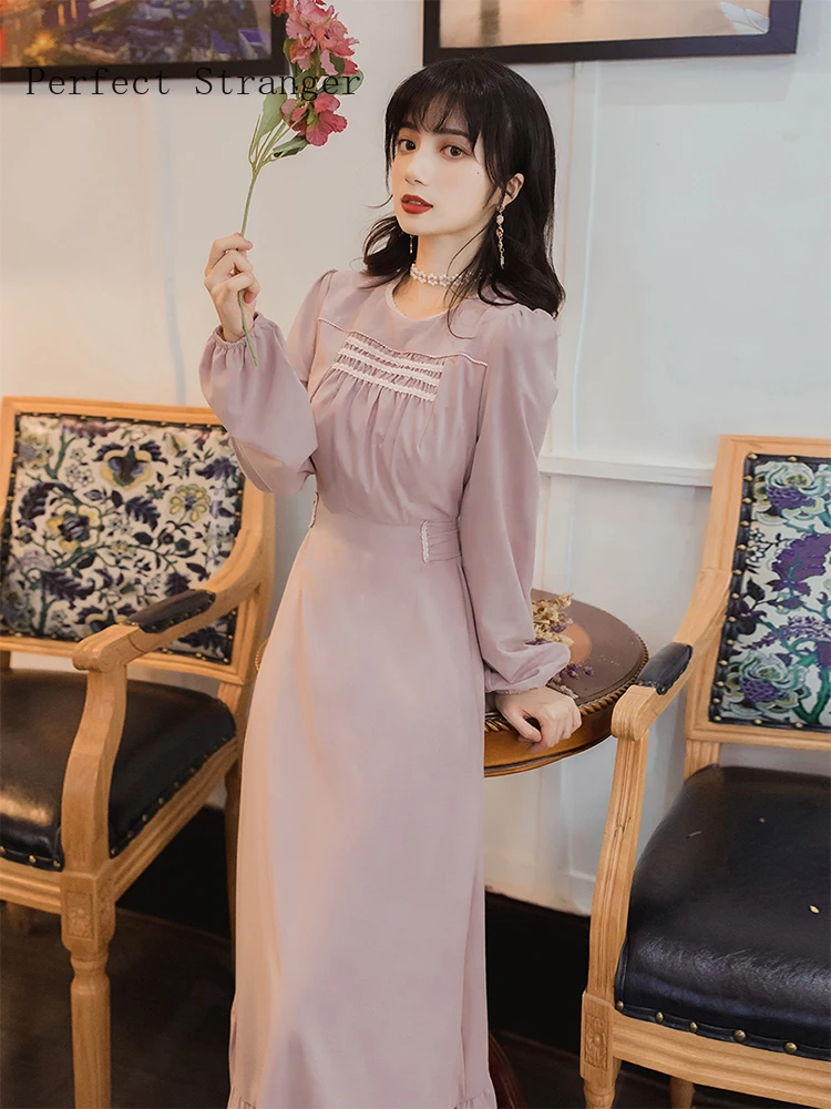 2020 Autumn Winter New Arrival Hot Sale O Collar Long Sleeve Women Long Dress