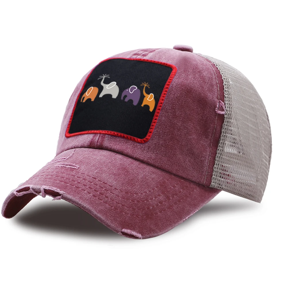 

Cartoon Elephant Mesh Baseball Caps Men Black Snapback Hat Cartoon Outdoor Women Baseball Cap Washed Fray Retro Hats Trucker Hat