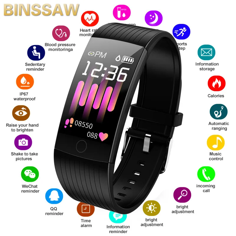 

BINSSAW Men's Sports Bracelets Smart Wrist Watches Heart Rate Monitor Waterproof Wristband Women Fitness Tracker Smartwatch+BOX