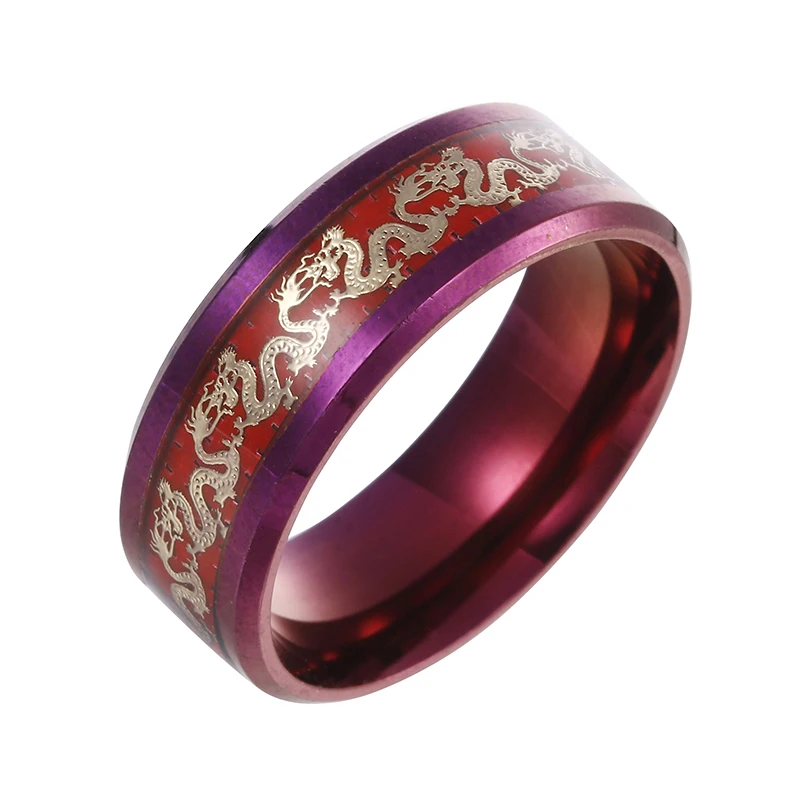 Пара колец ретро животное тотемный дракон и кольцо с Фениксом для мужчин и женщин обручальное кольцо Личность вольфрам карбид карбоновое волокно кольцо - Main Stone Color: Dragon red 8mm