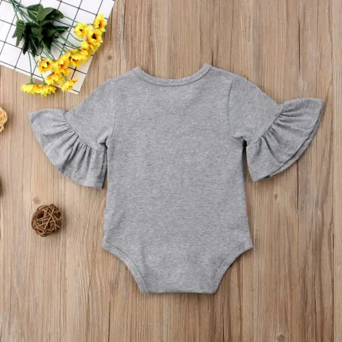 Newborn Infant Baby Girl Clothes Cotton Solid Flared Sleeve Bodysuits Jumpsuit Sunsuit Outfits