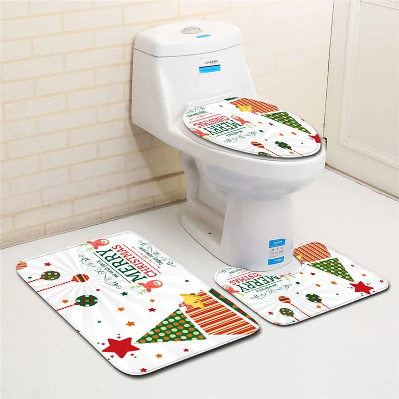 Free Shipping 3 pcs/Set Santa Claus Gifts Bath Mats Anti Slip Bathroom Set Tapete Banheiro Washable Toilet Rugs Alfombra Bano
