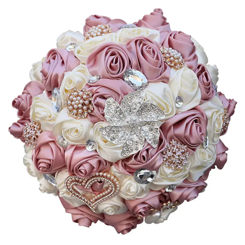 nude pink ivory 21cm WifeLai-A 21 см лента роза искусственный цветок невесты Свадебный букет романтический свадебный букет с цветами buque noiva W373B - Цвет: nude pink ivory 21cm