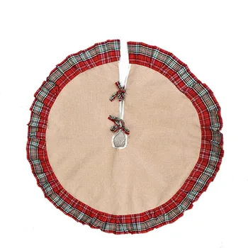 

Linen Lattice Christmas Tree Skirt Round Carpet Christmas Decorations For Home Floor Mat New Year 2021 Xmas Tree Skirts Lovely -