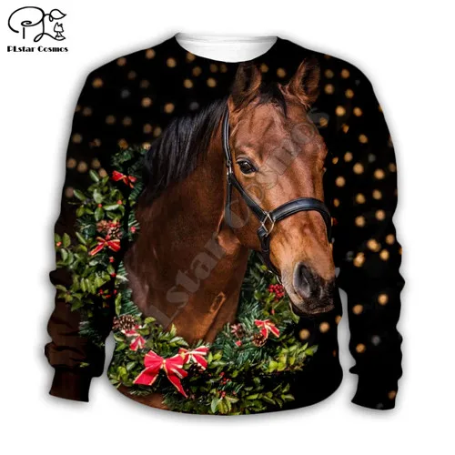 Kid santa Horse 3D print hoodie children baby boy girl clothing merry christmas gift Sweatshirt zipper - Цвет: Kids  sweatshirts