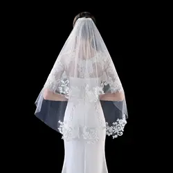 Hot Beautiful Cheap Short Lace Bridal Veils Two layers Cut Edge Tulle Eblow Length Veils White Ivory Wedding Veil