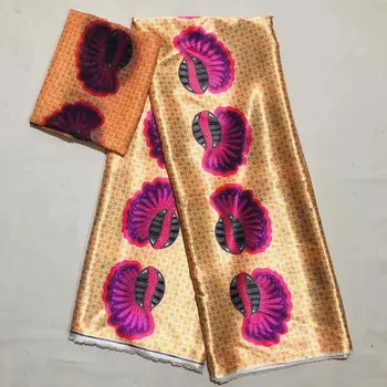 

Nigerian Chiffon Fabric Printed African Wax Imitated Silk Fabric 4yards Audel Fabric + 2yards chiffon For Dress LSS-1