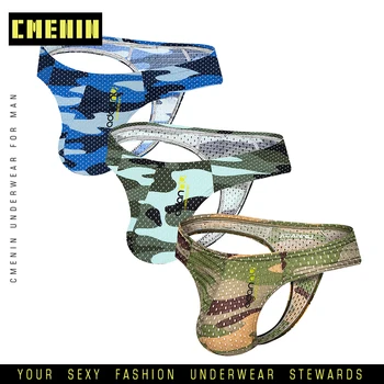 

3Pcs/Lot Sexy Gay Men Underwear Jockstrap Thongs Mesh Mens Thongs and G Strings Camouflage Sissy Mesh Pantie Lingerie AD311