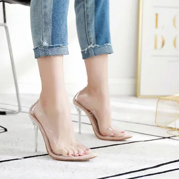 

2020 New PVC Transparent Wome Pumps Fashio Pointed Toe Crystal Heel Stiletto High Heels Sexy Party Nightclub Shoes Women Sandals