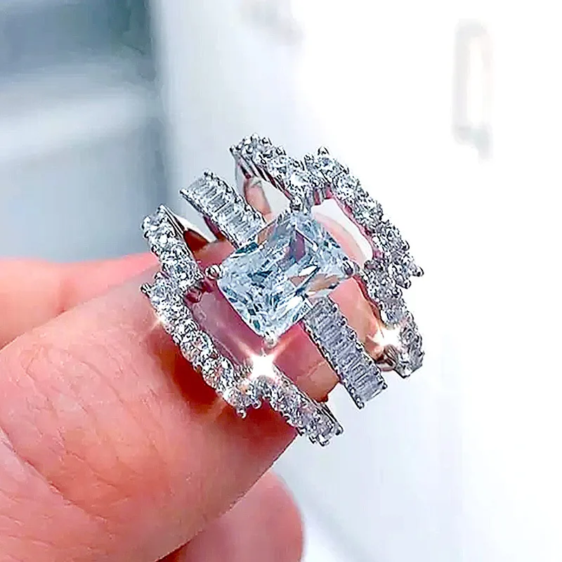 

Sets Rings for Women Couple Cubic Zirconia Square Ring Lovers Jewelry Bridal Wedding Engagement Romantic Luxury Christmas Gifts