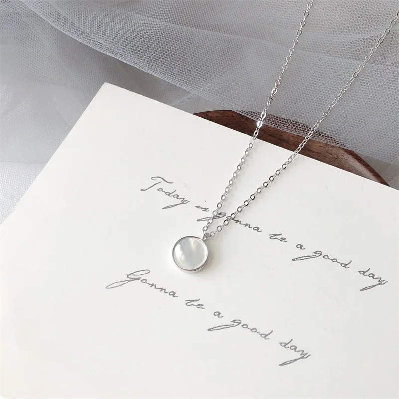 

Quintana S925 Fine Silver Circle White Mother-of-pearl Pendant Necklace Simple Personalized & Creative Versatile South Korea Cla
