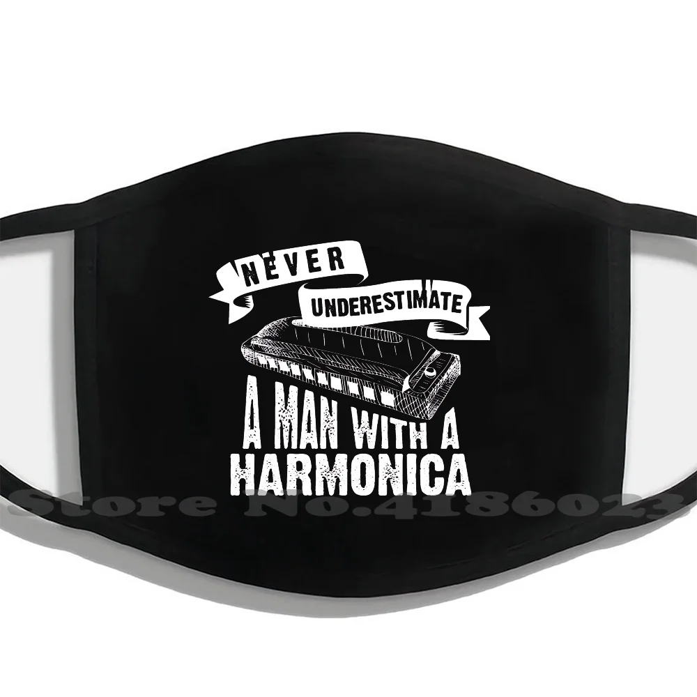 Cute Never Underestimate A Man With Harmonica Art Gift Half Face For Men Women Ladies Diy Mouth Masks Daddy Grandfather Loves | Аксессуары