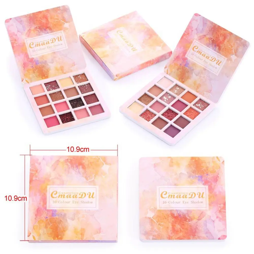 CmaaDu 16 цветов мерцающие тени для век Палитра водоустойчивые, блестящие тени для век очаровательные женские пигмент для "Смоки Айз" инструменты для макияжа