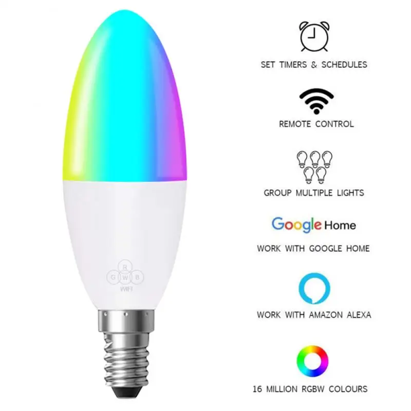6 Вт светодиодные огни украшения E14/E27 смарт WiFi свечи лампы RGB Поддержка Alexa/Google