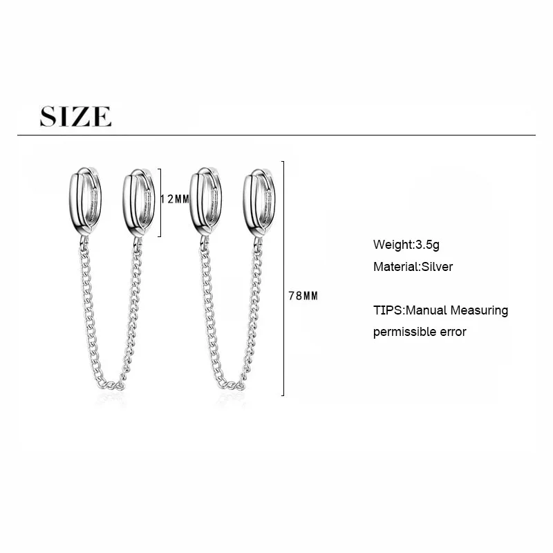 Индивидуальные 925 пробы серебряные серьги-кольца с двумя отверстиями для ушей для женщин, ювелирные изделия для ушей, аксессуары, подарок,, S-E971