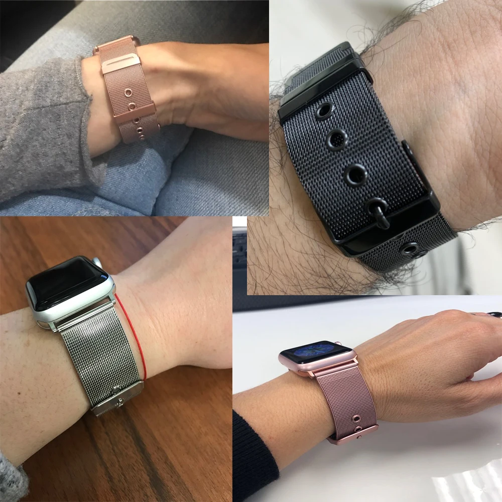 Ремешок Миланская петля для Apple Watch Band 44 мм 40 series 6 se 5 4 3 2 браслет из нержавеющей