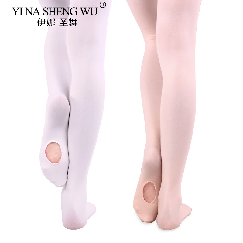 Ballet Pantyhose 60D Convertible Microfiber Dance Stockings With Hole Girls Adult Women White