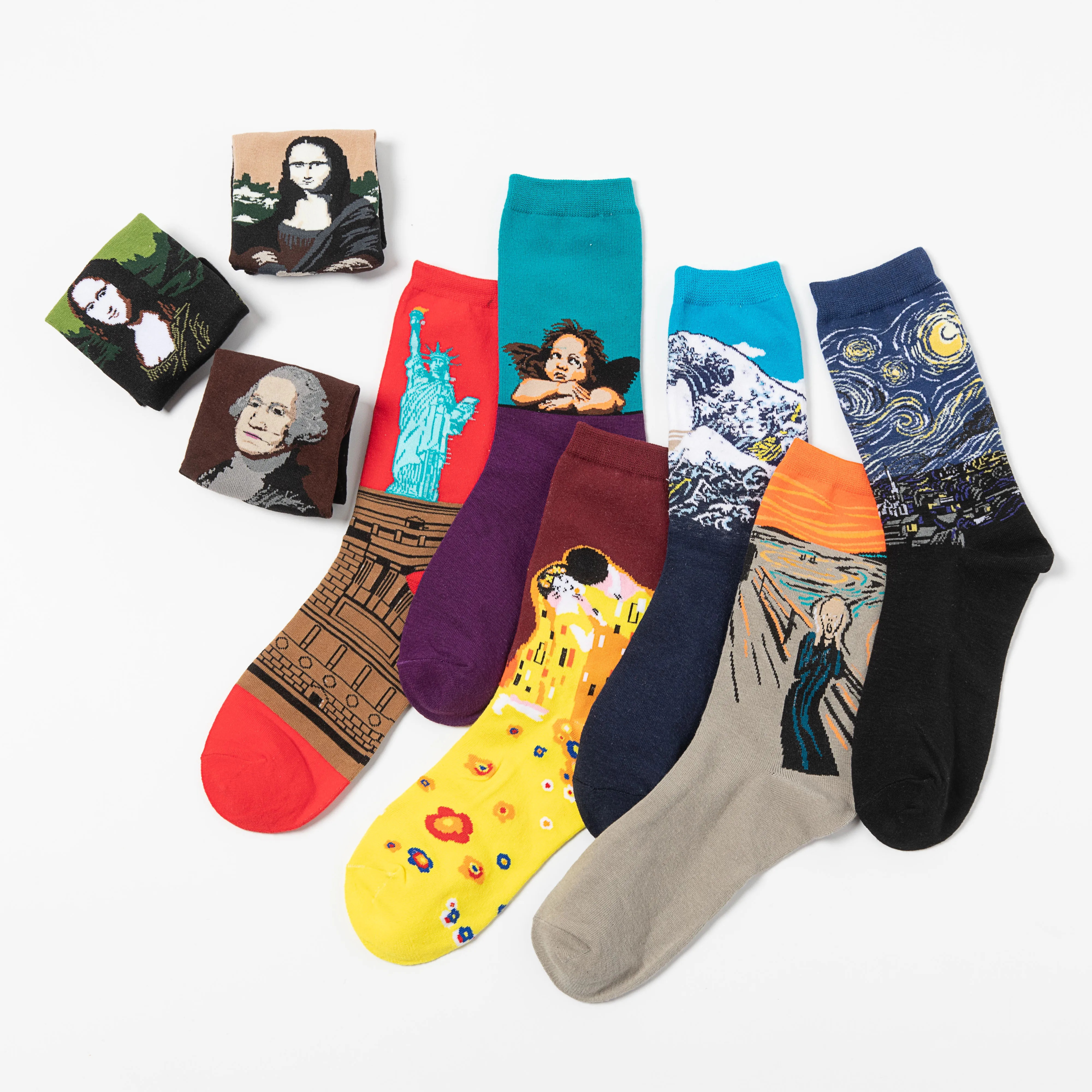 

Men Socks Vinci Van Gogh Statue Of Liberty Artistic Art Famous Oil Printing Socks Casual Colorful Warmful Socks