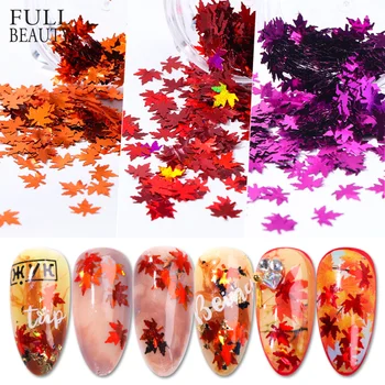 

1PC Holographic Leaves Nail Art Decorations Yellow Red Sequins Paillette Tips Nail Glitter Flakes Fall Maple Slice Tools CH1528