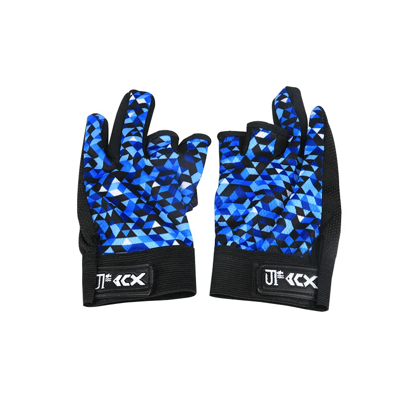 Camouflage blue Перчатки для рыбалки мужские защитные дышащие впитывающие пот нескользящие спортивные перчатки для спорта на открытом воздухе перчатки с тремя пальцами кальмарные рыболовные аксессуары - Цвет: Camouflage blue