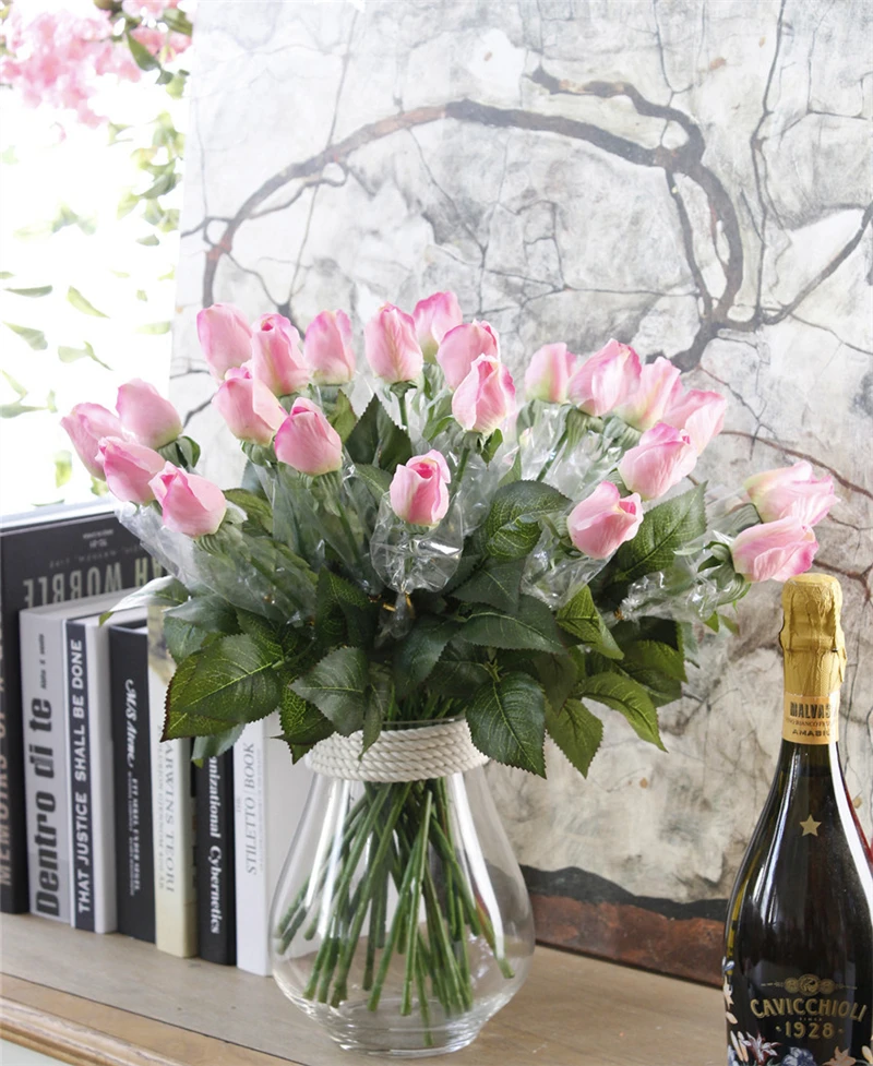 25pcslot Fresh rose Artificial Flowers Real Touch rose Flowers, Home decorations for Wedding Party or Birthday (11)