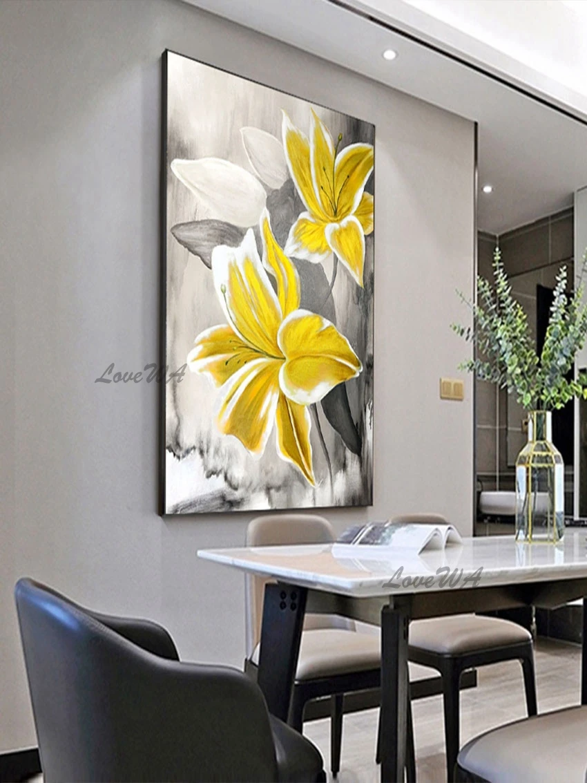 AB114 Yellow Lily Flower  Modern Abstract Canvas Wall Art Large Picture Prints 