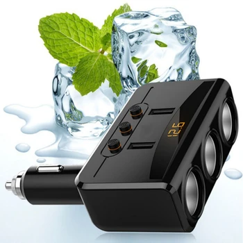 

2 USB Charger Supply + Double Sockets Car Cigarette Lighter Extender Splitter New
