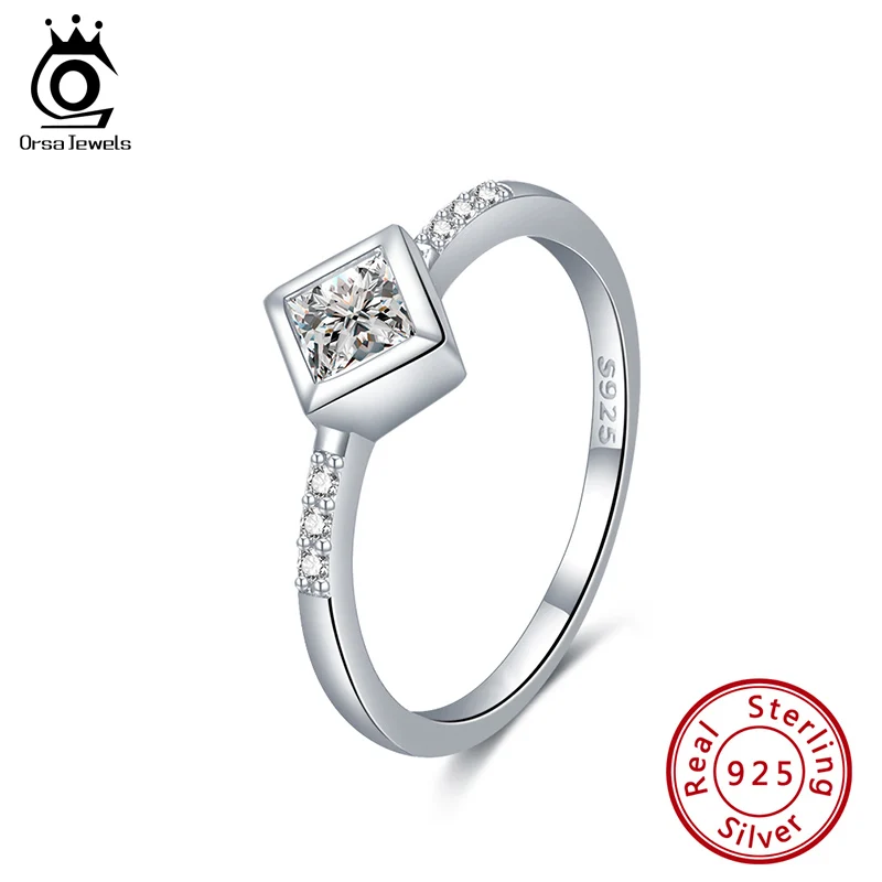 ORSA JEWELS 925 пробы серебряные кольца квадратной формы AAAA циркониевые женские
