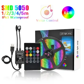 

1-5m Voice Control LED RGB Strip Light SMD 5050 USB LED Strip Light IP65 Waterproof 16Colors Flexible Music Lamp Tape Home Decor