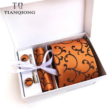

TIAN QIONG Luxury Ties for Men Paisley Silk Jacquard Woven Tie Handkerchief Cufflinks&clips Gift Box Set Wedding Party Neck Tie