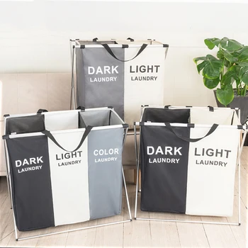 

Dirty clothes basket Oxford cloth compartment waterproof folding two-color three-color storage basket