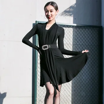 

Black Latin Dance Dress Women Slim Ballroom Dancing Practice Wear Tango Salsa Cha Cha Samba Rumba Performance Rave Outfit DC3274