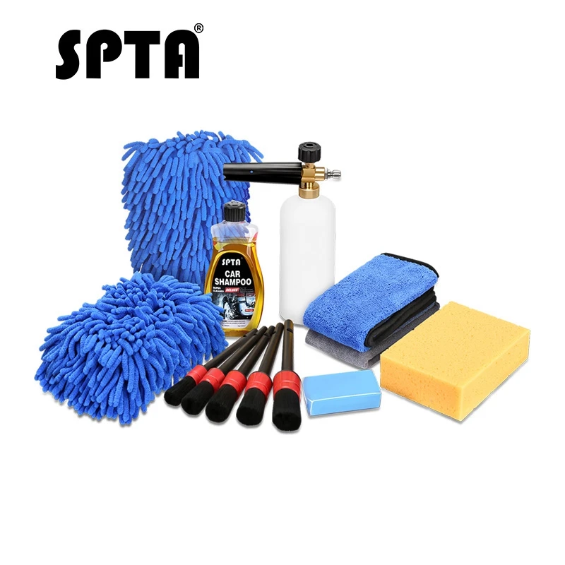 

SPTA Car Paint Cleaner Kit with High Pressure Snow Foam Cannon Car Shampoo Boar Hair Brushes Car Clean Clay Car Detail Clean Kit