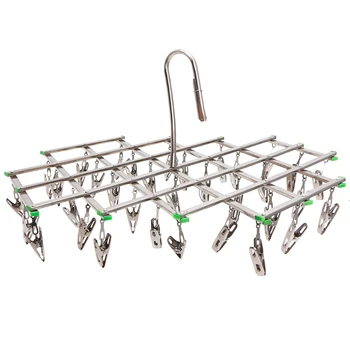 

Windproof Laundry Hanger Collapsible Stainless Steel Hanging Rack 35 Clothespins 72XD