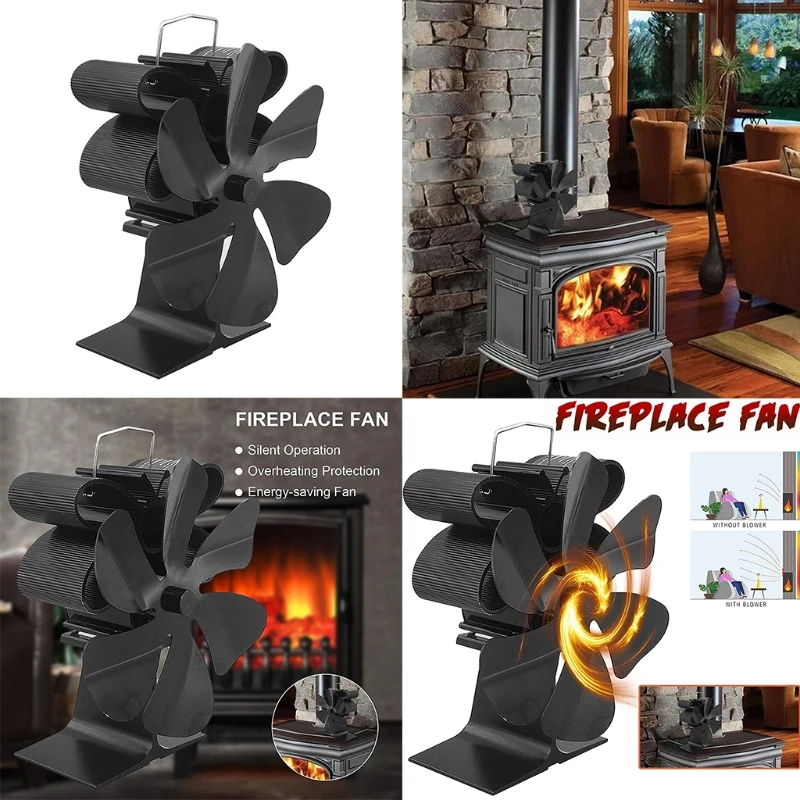 Fireplace Fan 6-Blade for w/ Heat Operation Heat Powered Stove Fan Quick  Start Silent Operation Warm Air Efficient Fuel