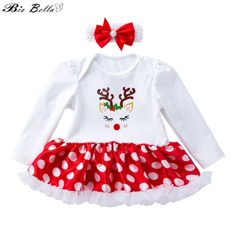 

Infant Baby Girls Christmas Clothes Long Sleeve Tutu Bodysuit+Headband 2Pcs Kids Newborn Girls Clothing Suit Party Girl Outfit