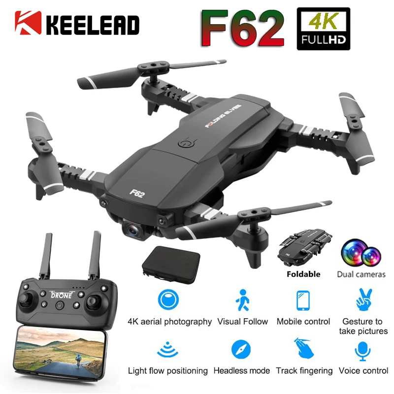 

KEELEAD F62 MINI Drone Quadcopter 4K WIFI Wide Angle dual Camera Drone Gesture Control light flow positioning Folding RC dron