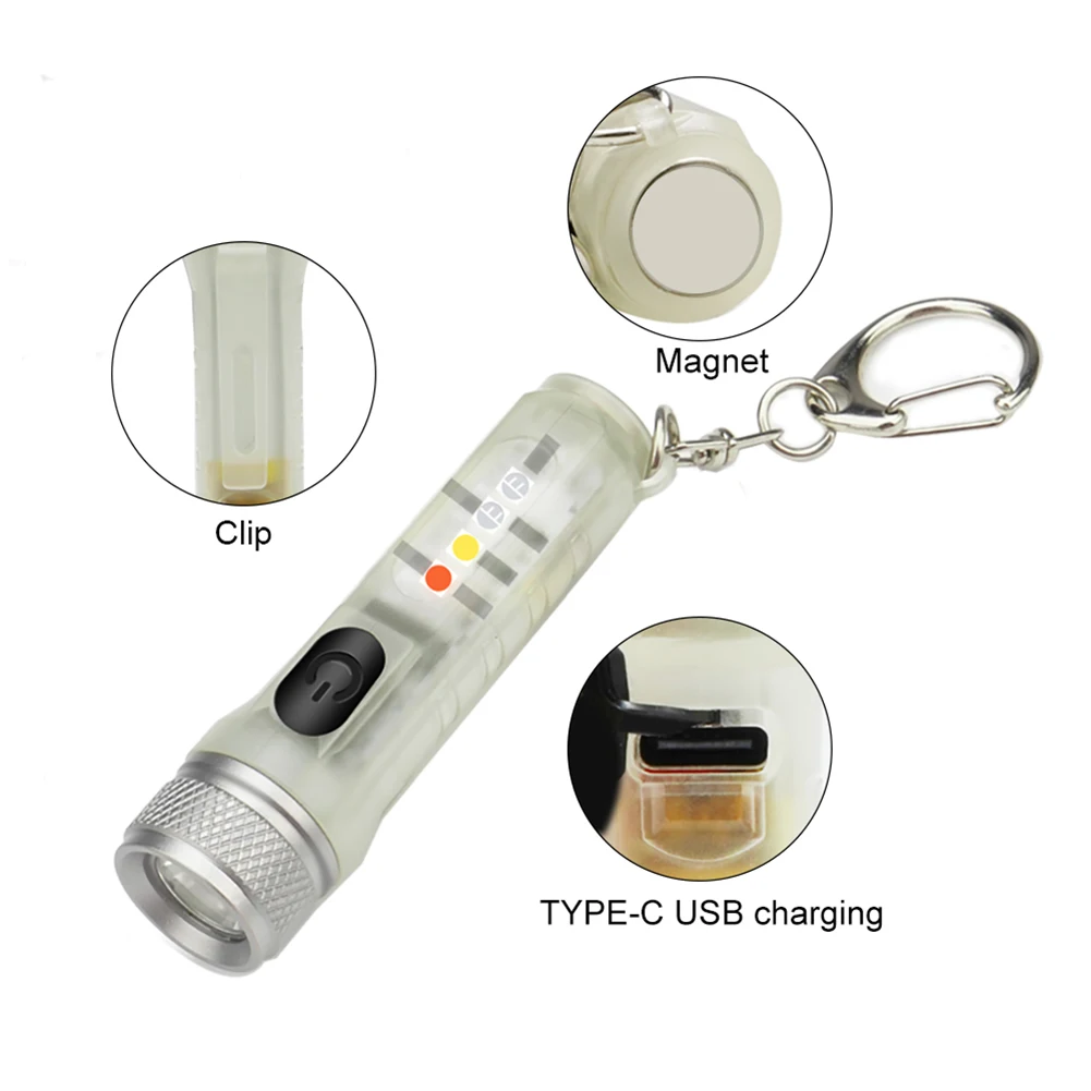 Mini Keychain Torch USB Rechargeable LED Light Waterproof Flashlight with Buckle Outdoor Emergency Lighting Tool vintage flashlights