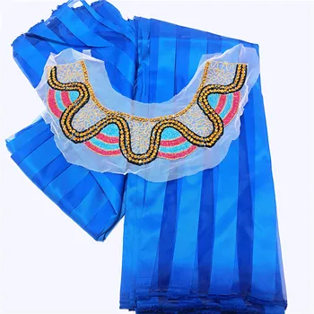 

soft Silk Satin Fabric 4+2 yards Ankara Wax Print Style Fashion New African Lace Material Neckline decoration for Sewing LY9231