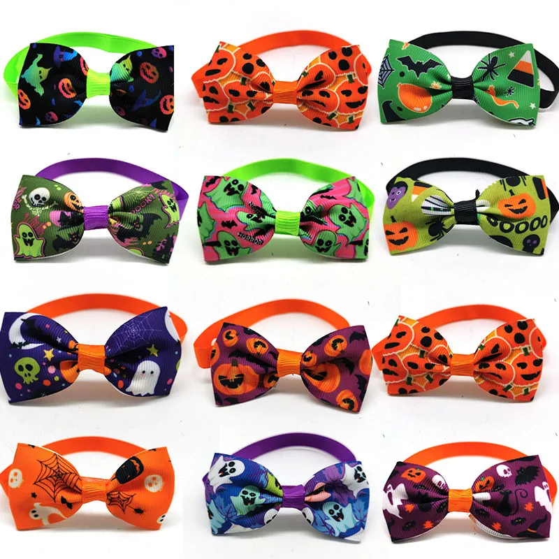 цена 10pcs Halloween Dog Accessoires Small Dog Bow Tie Skull Pumpkin Pet Supplies Dog Pet Dog Bowtie/ Bow Tie Small Dog