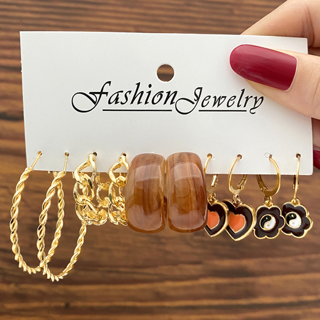 Bohemian Colorful Resin Acrylic Hoop Earrings Set For Women Trendy Gold Color Pearl Hoop Earrings Brincos Party Jewelry